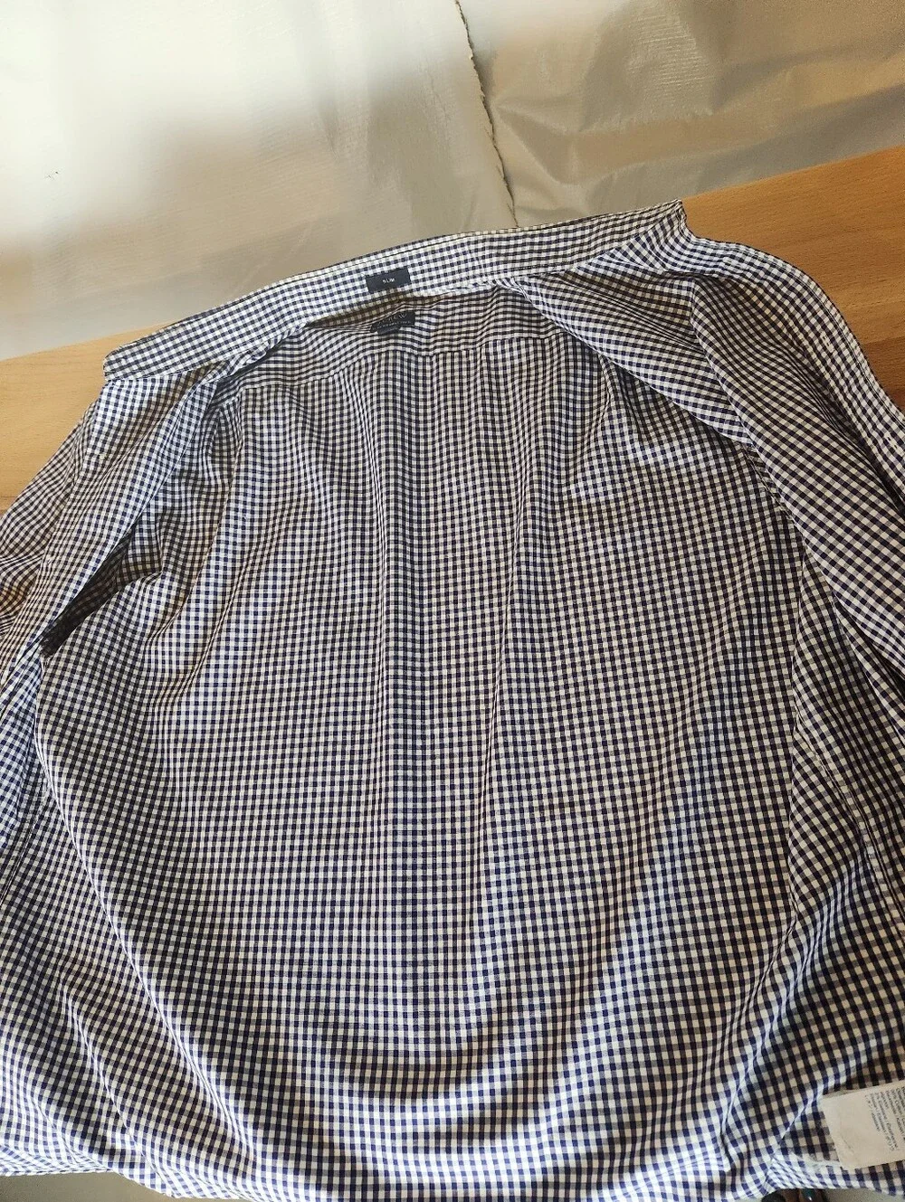 J.Crew XL Flex Wrinkle Free Gingham Button Down Shirt Slim Fit Navy Cotton